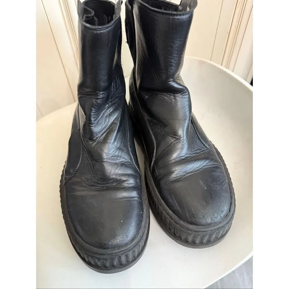 Rihanna Fenty x Puma Women's Leather Slip On Chelsea Sneaker Boots Black Size 8